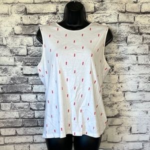 Christopher and Banks White Tank Top with Pink Flip Flops Size XL